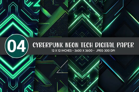 Download Cyberpunk Neon Tech Digital Paper - Premium Bundle