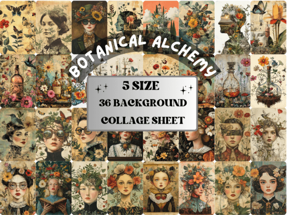 Download Whimsy Botanical Alchemy Collage Paper - Alchemy Collection
