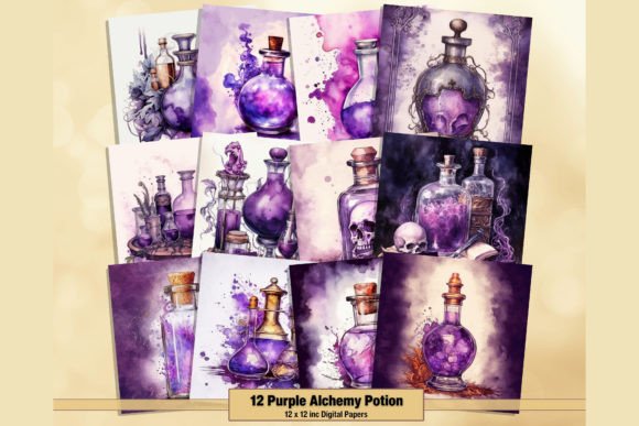 Download Purple Alchemy Potion Digital Papers - Alchemy Collection